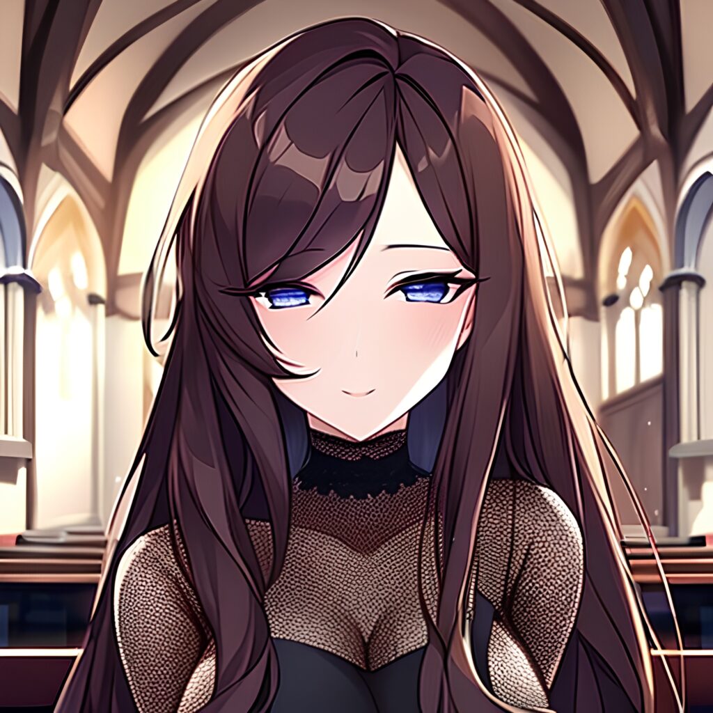 brunette long hair church fishnet woman messy hair 