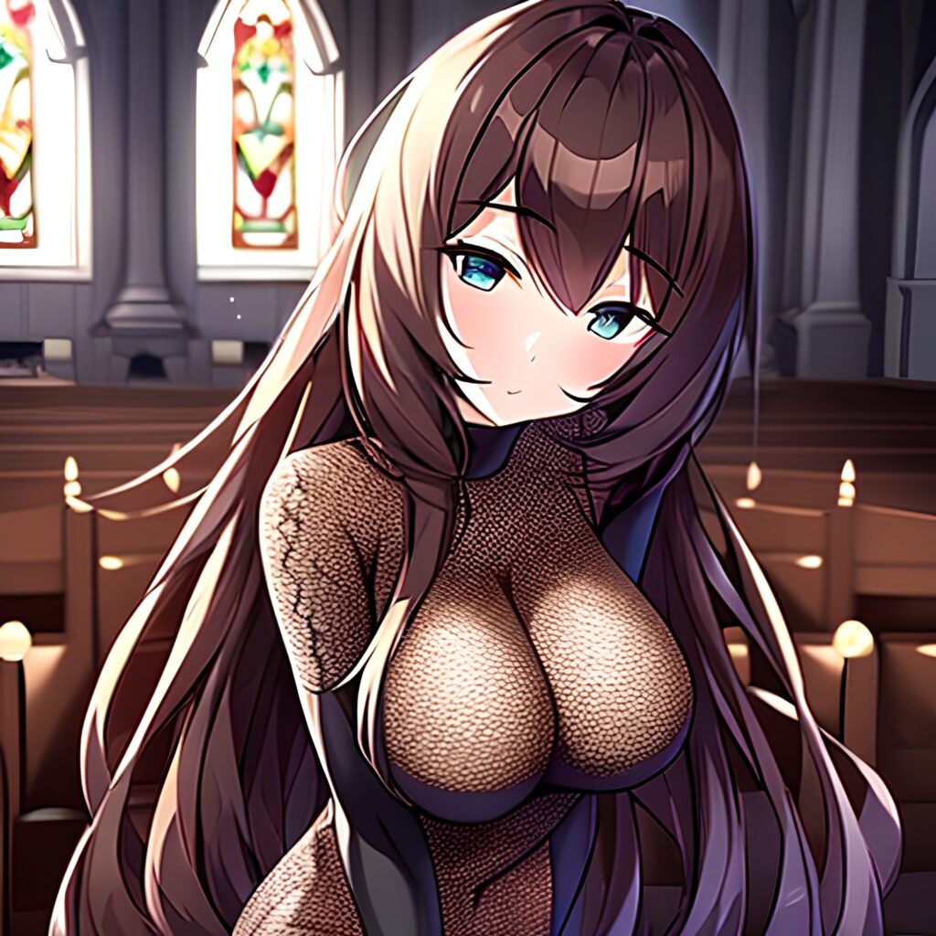 brunette long hair church fishnet woman messy hair 