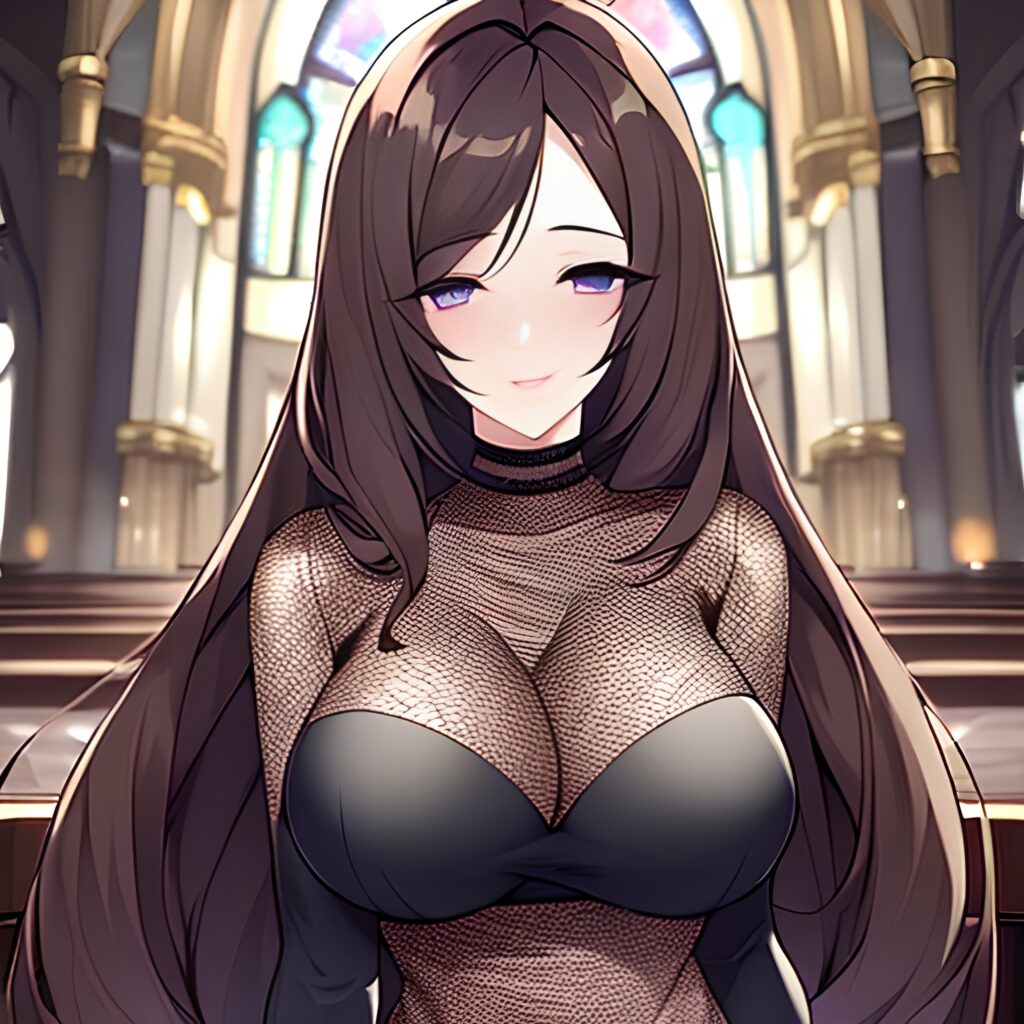 brunette long hair church fishnet woman messy hair 