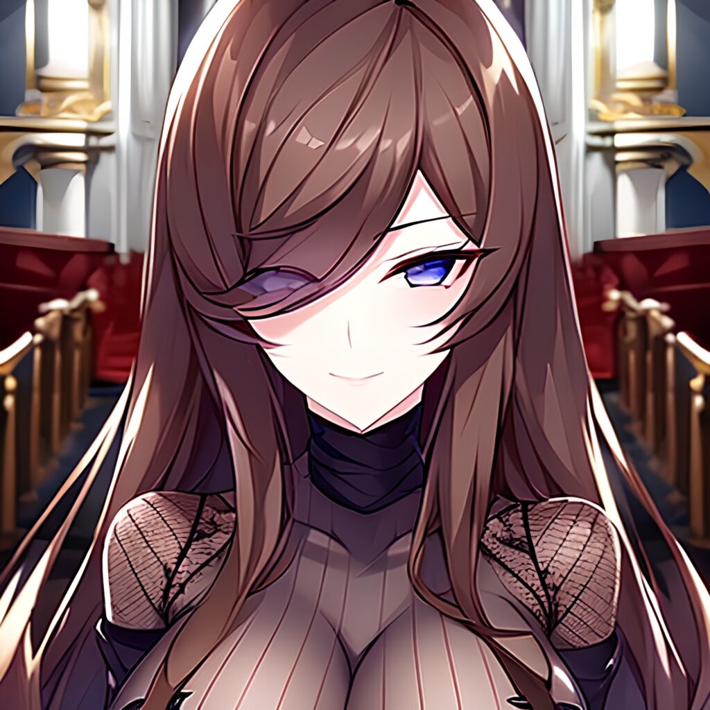 brunette long hair church messy hair fishnet woman 