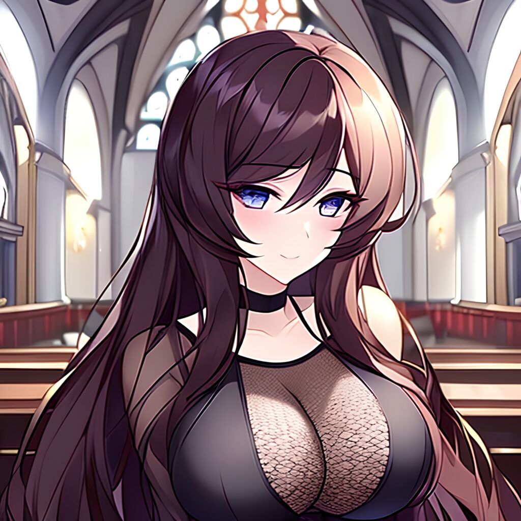 brunette long hair church messy hair fishnet woman 