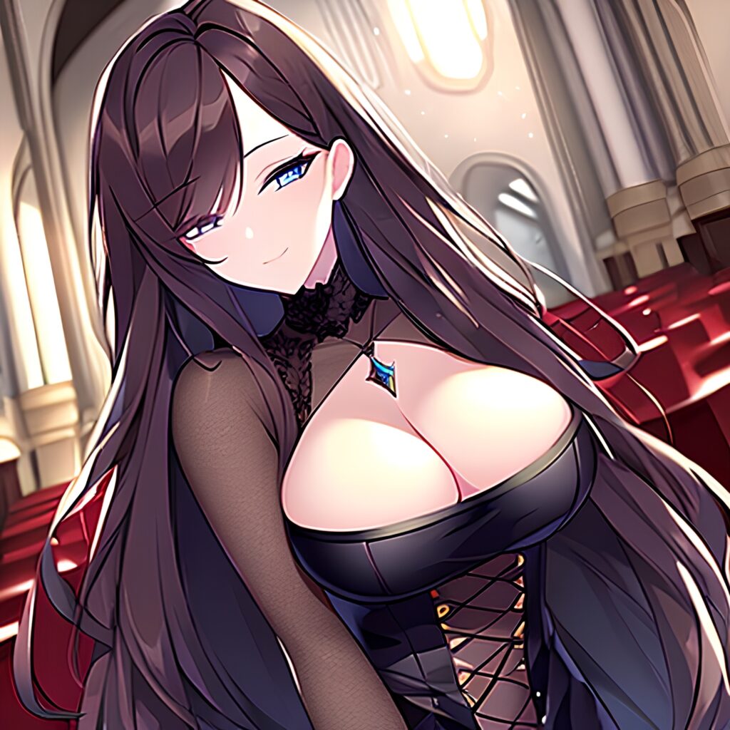 brunette long hair church messy hair fishnet woman 