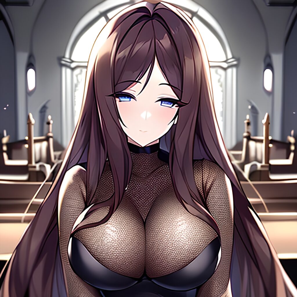 brunette long hair church woman fishnet messy hair 