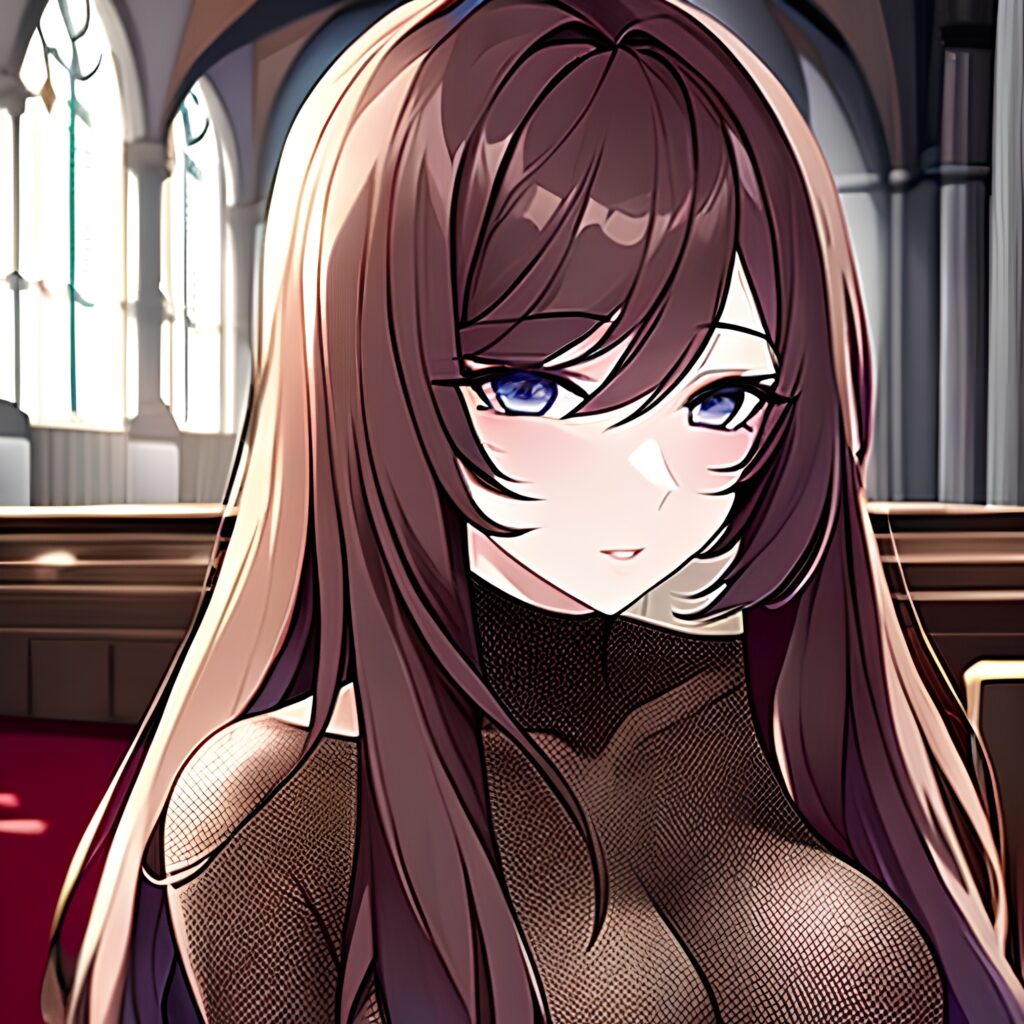 brunette long hair fishnet church messy hair woman 