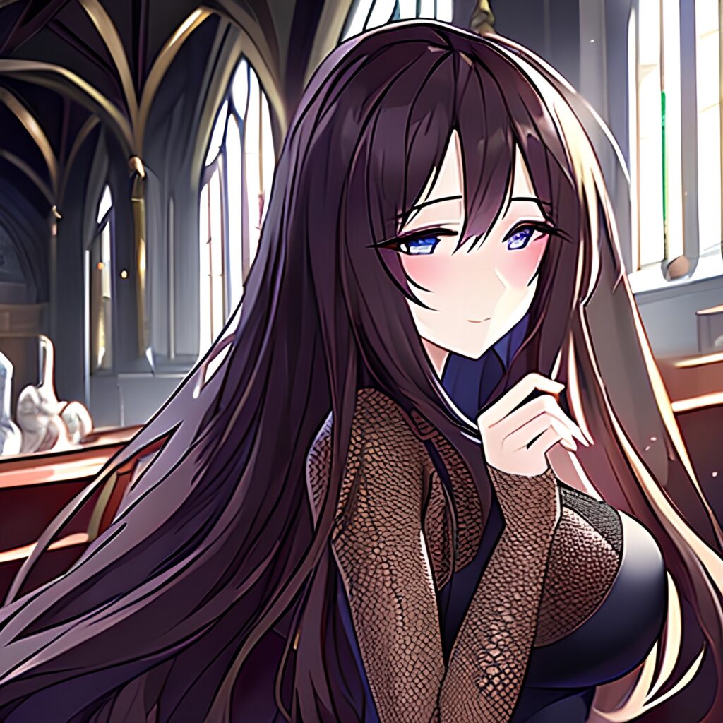 brunette long hair fishnet church messy hair woman 