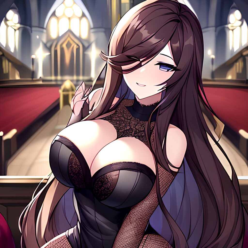 brunette long hair fishnet church messy hair woman 