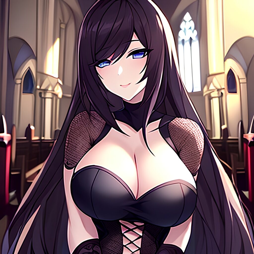 brunette long hair fishnet church messy hair woman 