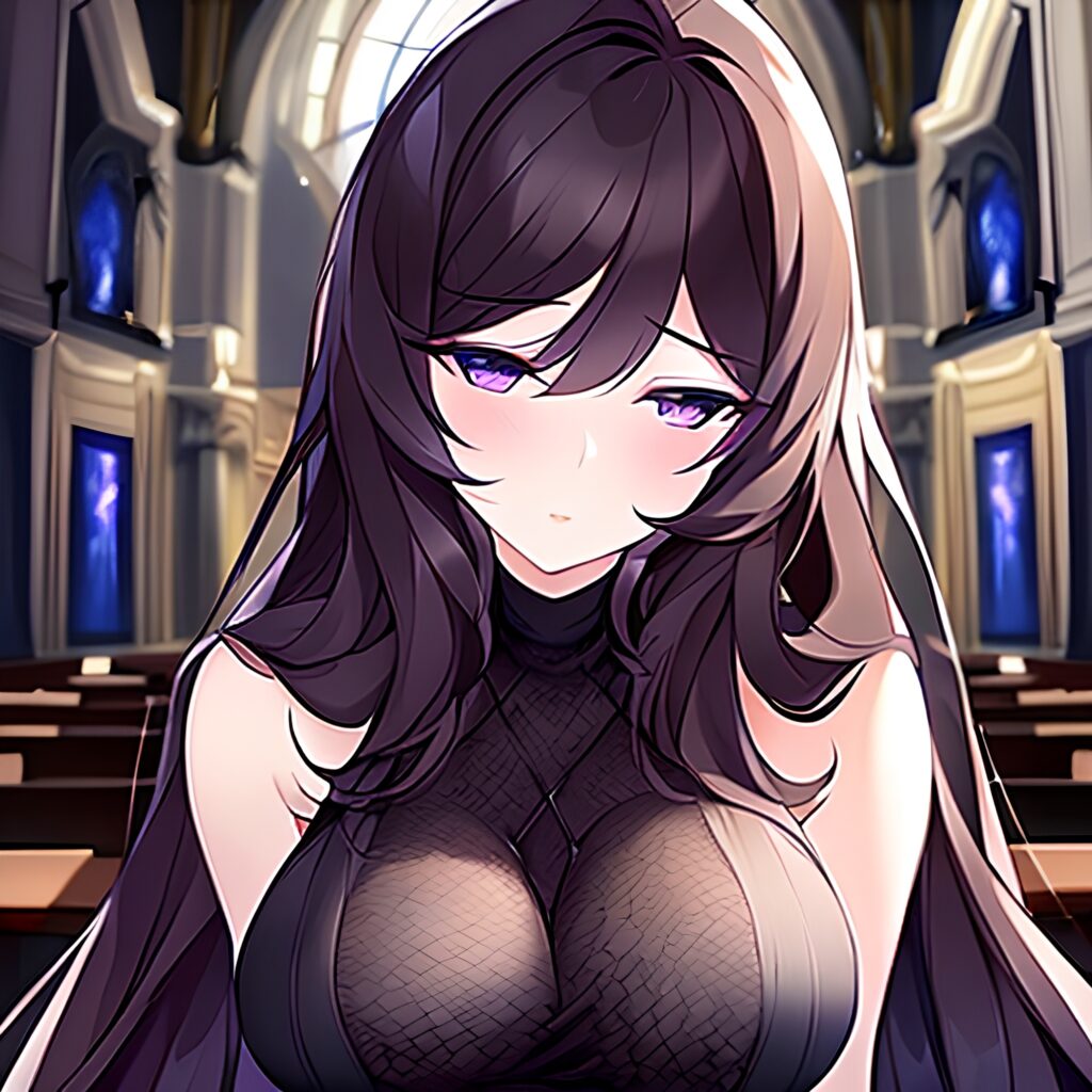 brunette long hair fishnet church messy hair woman
