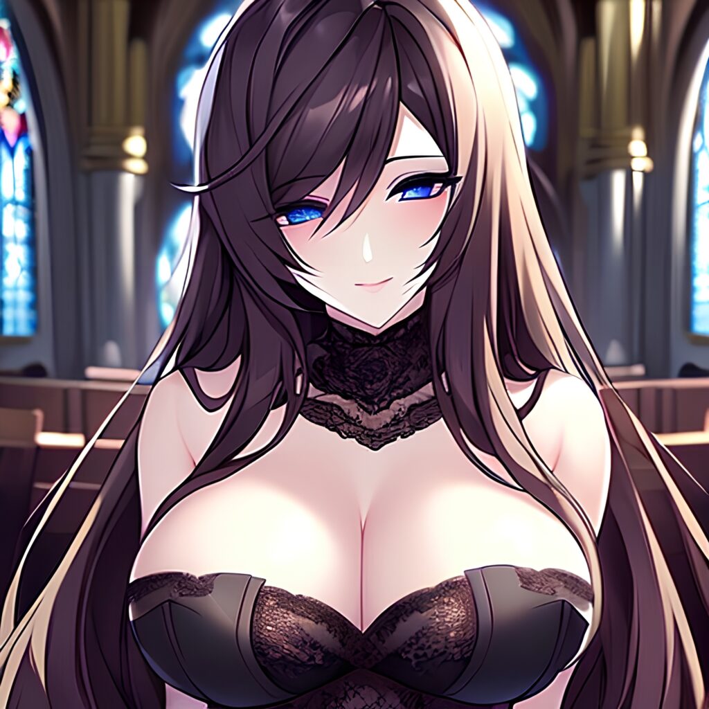 brunette long hair fishnet church messy hair woman 