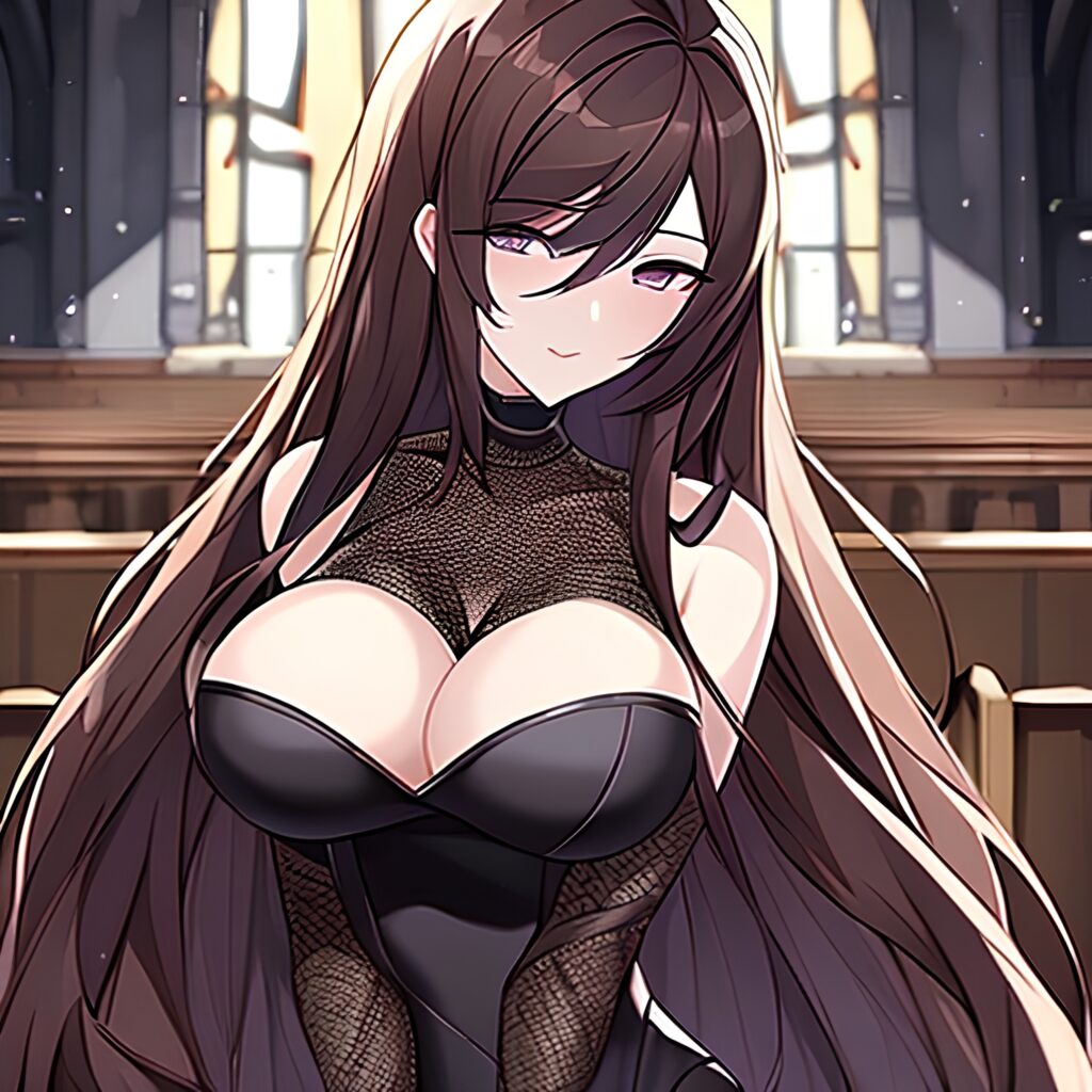 brunette long hair fishnet church messy hair woman 