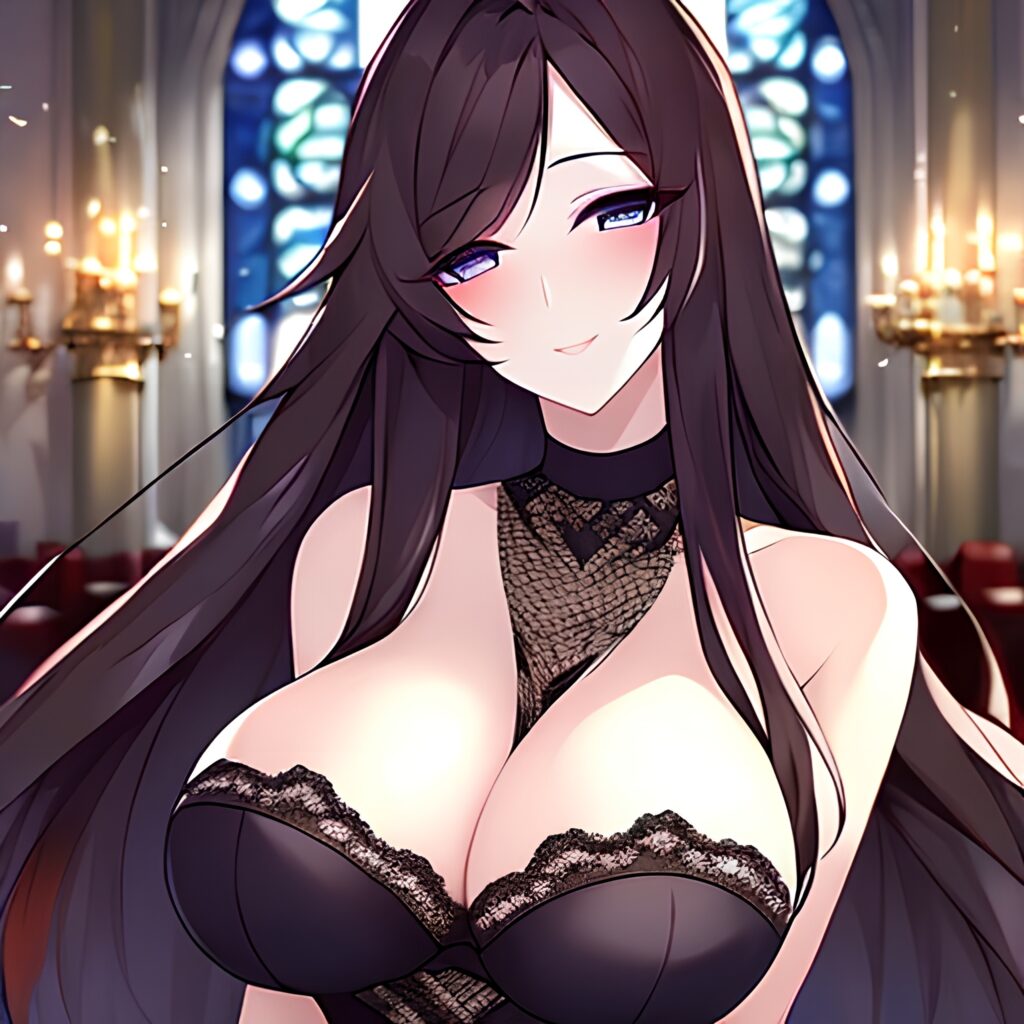 brunette long hair fishnet church woman messy hair 