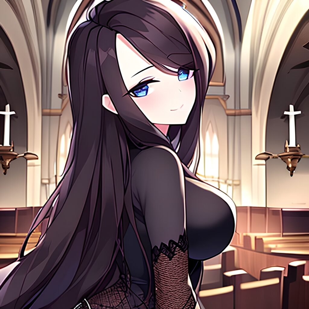 brunette long hair fishnet messy hair woman church 