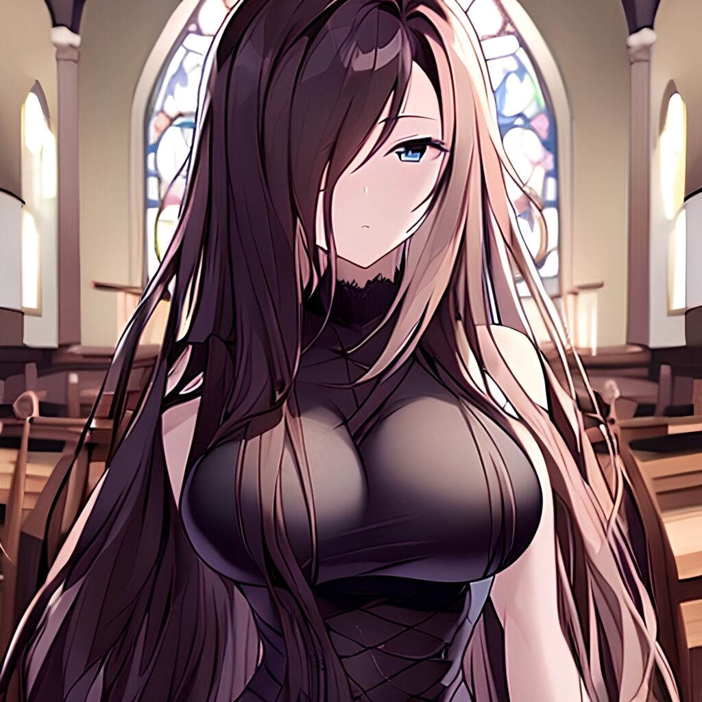 brunette long hair fishnet messy hair woman church 