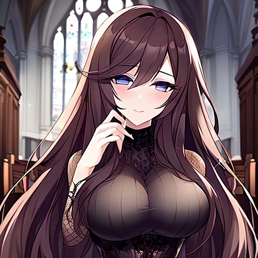 brunette long hair fishnet messy hair woman church 