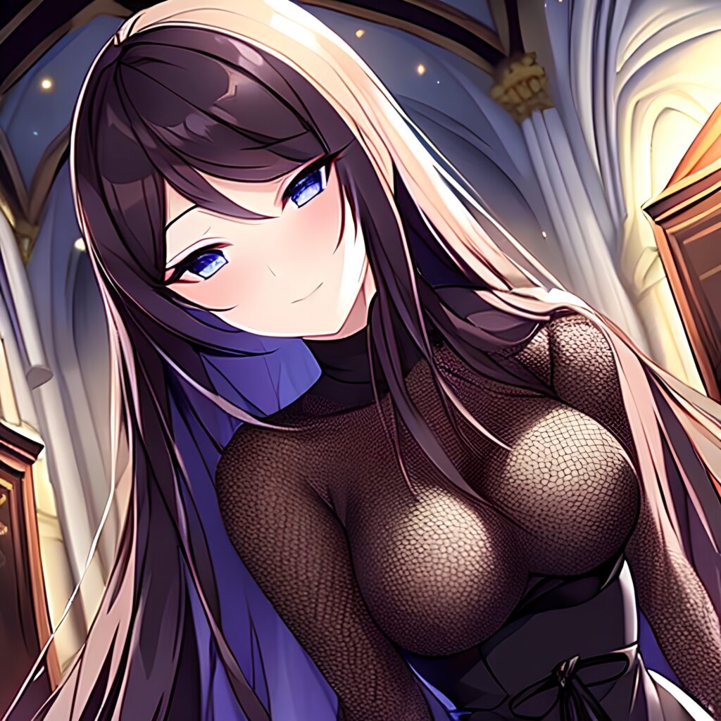 brunette long hair fishnet messy hair woman church 