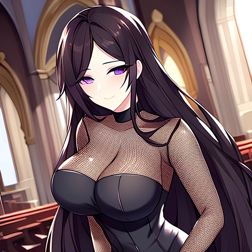 brunette long hair fishnet messy hair woman church 