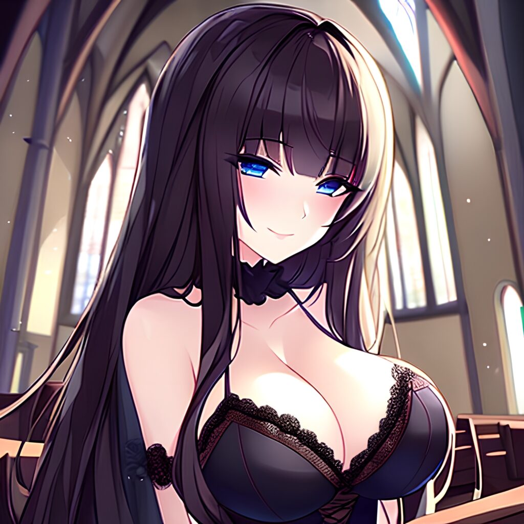 brunette long hair fishnet woman church messy hair