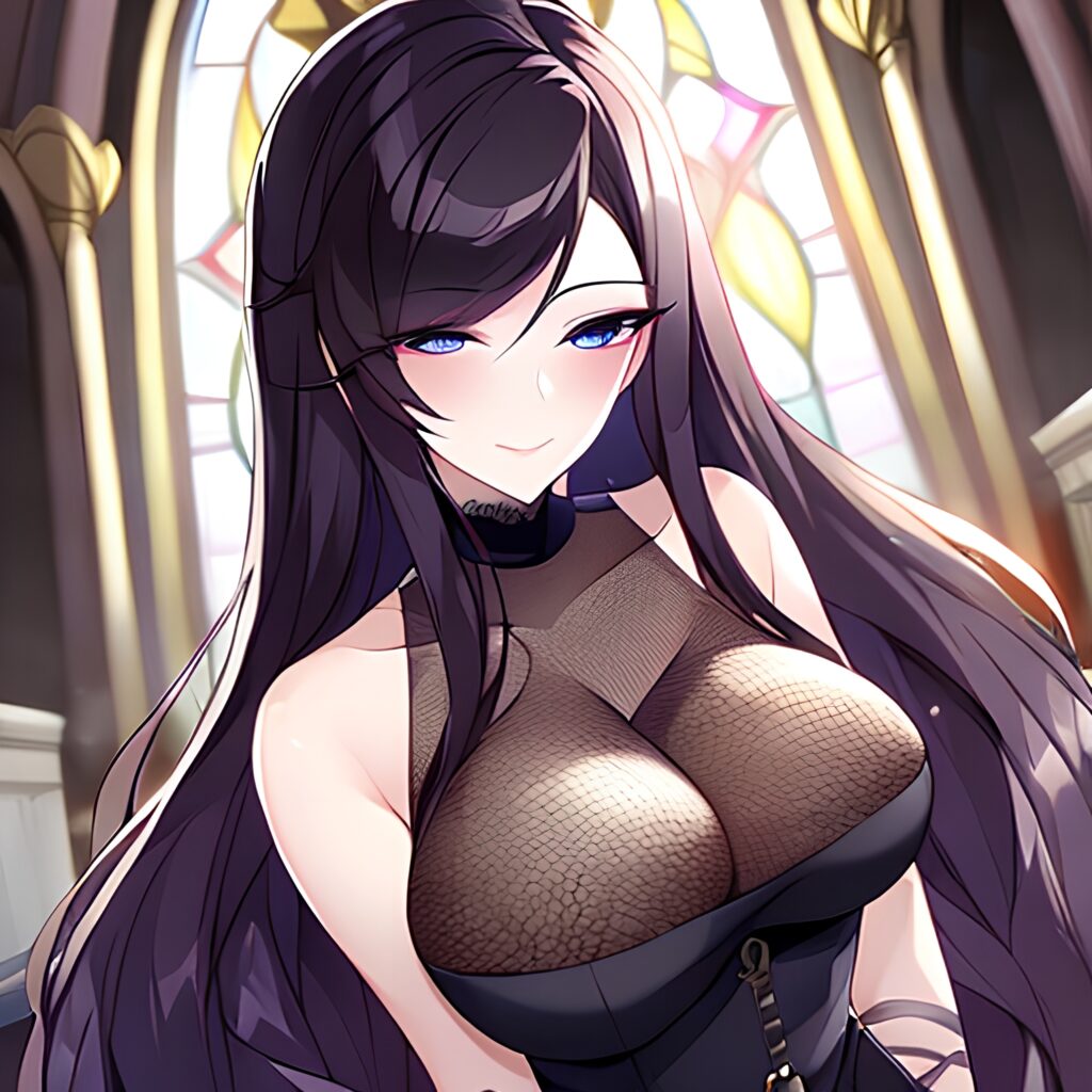 brunette long hair fishnet woman church messy hair 