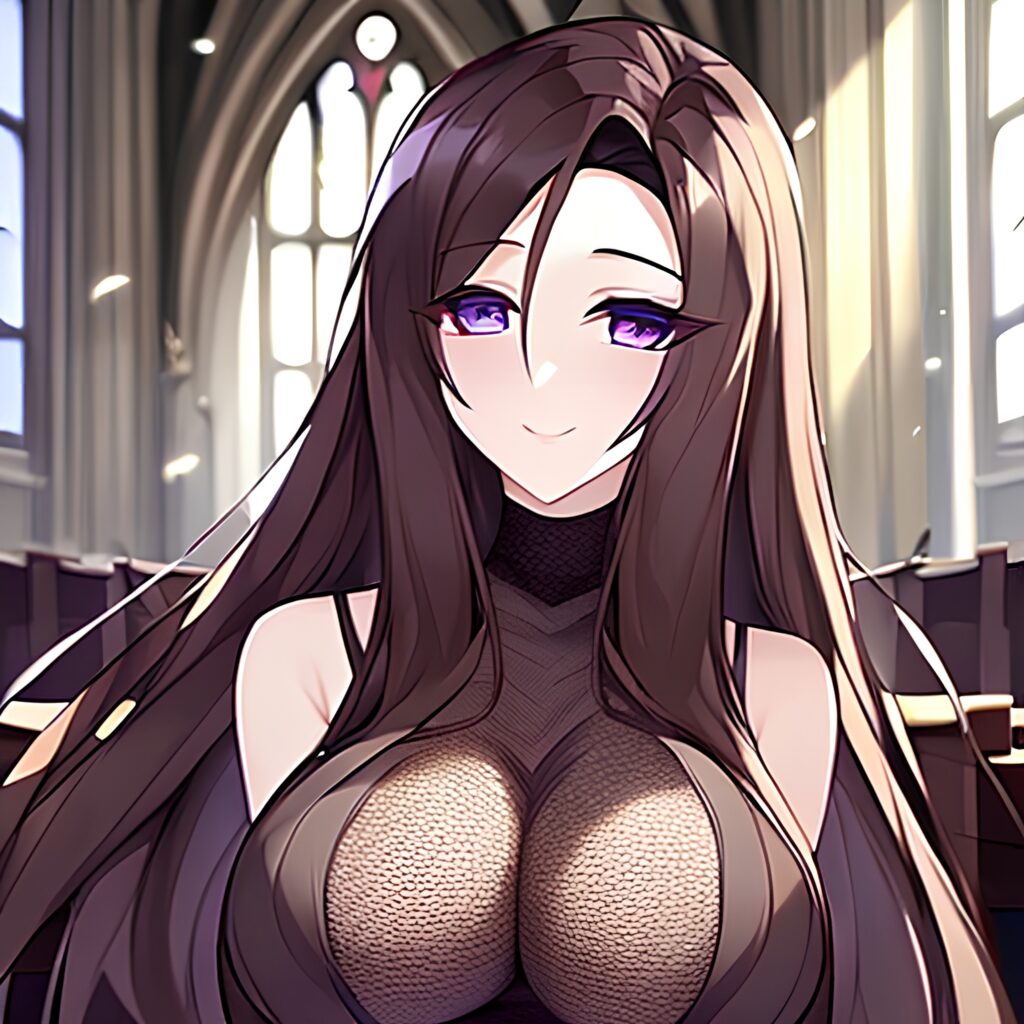 brunette long hair fishnet woman church messy hair 