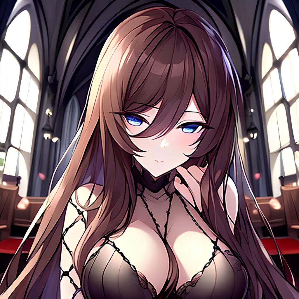 brunette long hair fishnet woman church messy hair 