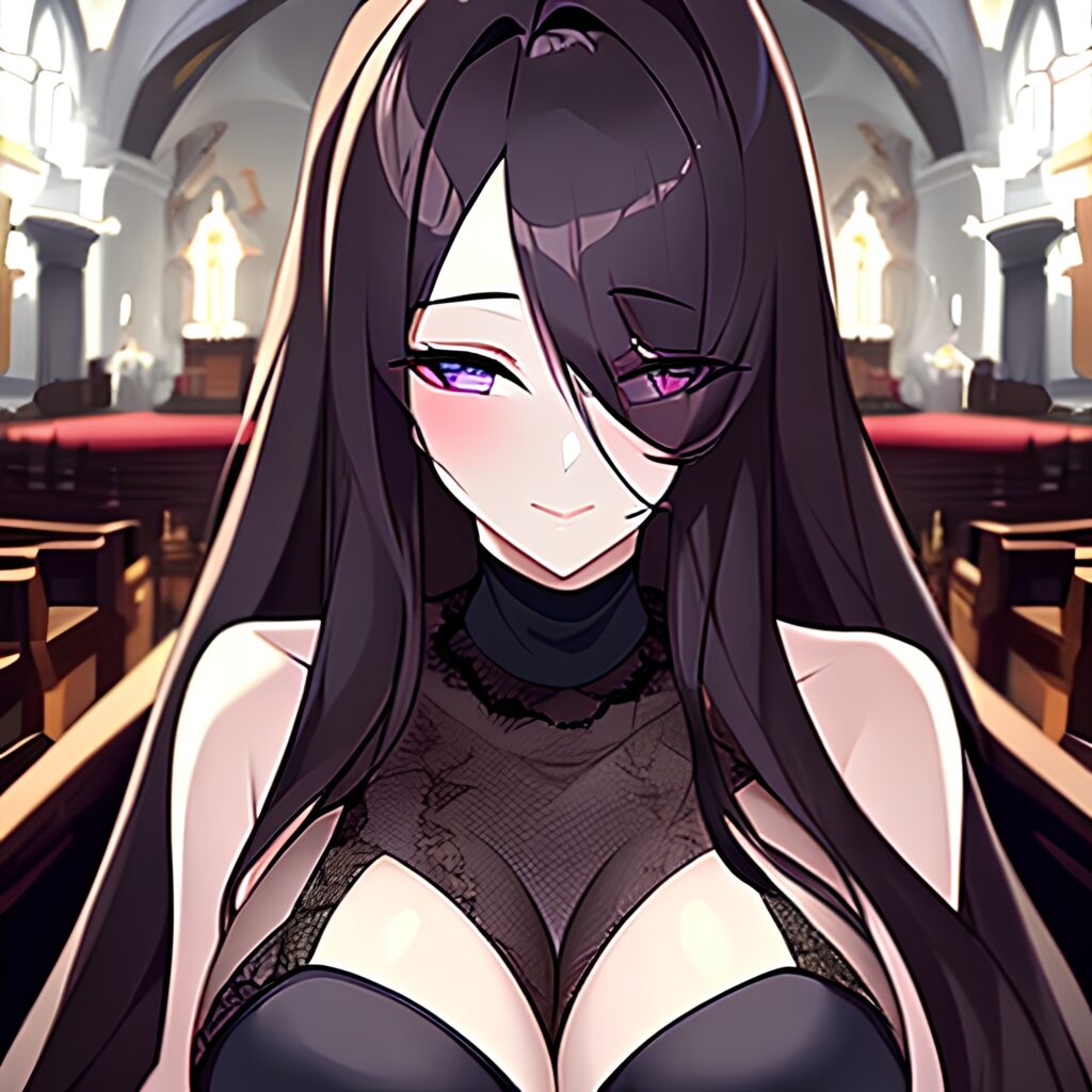 brunette long hair fishnet woman church messy hair 