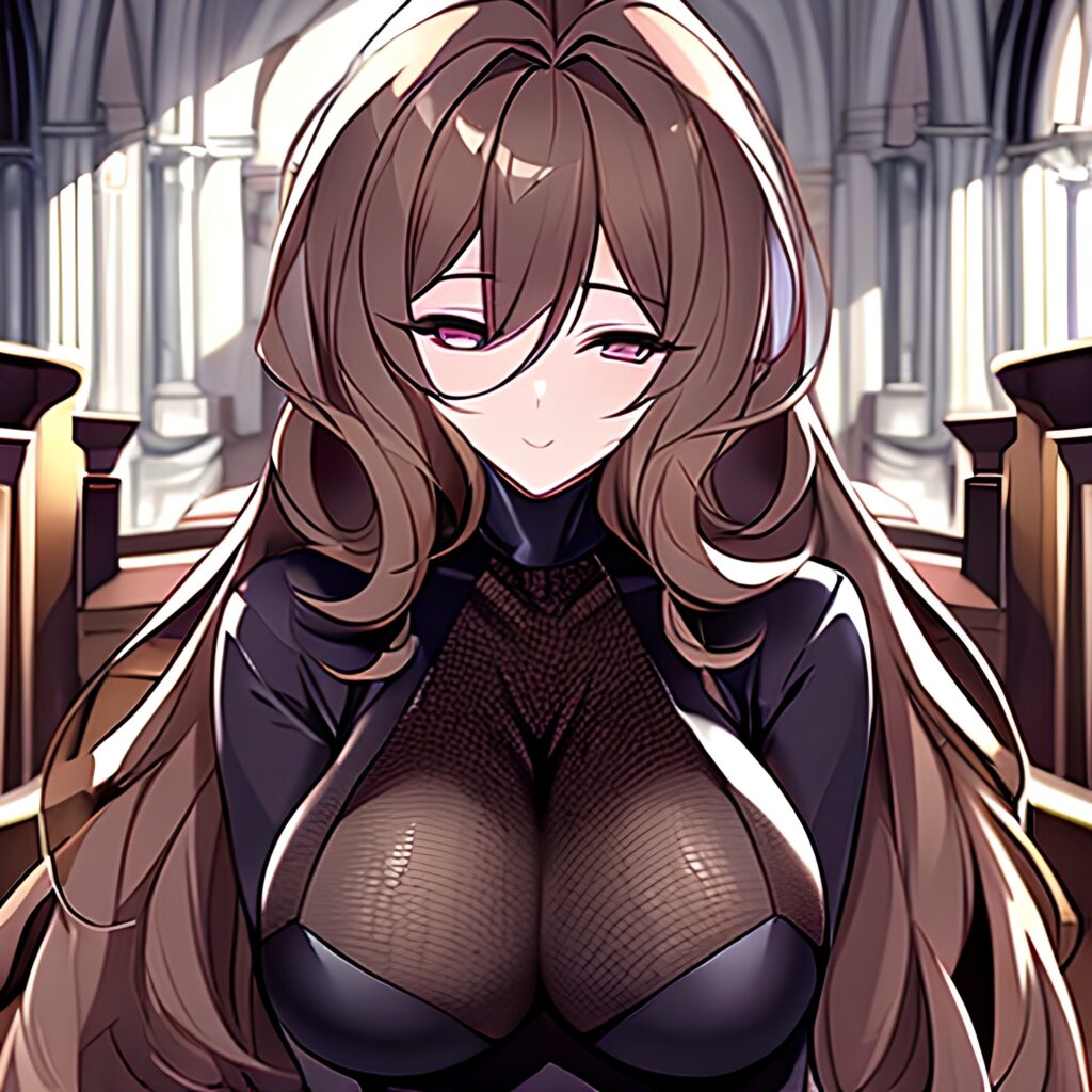 brunette long hair fishnet woman messy hair church 