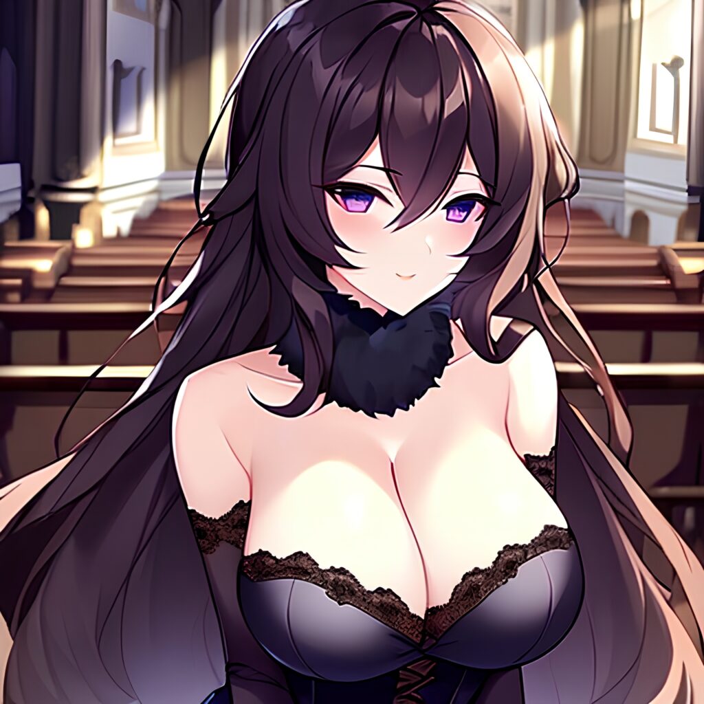 brunette long hair fishnet woman messy hair church 