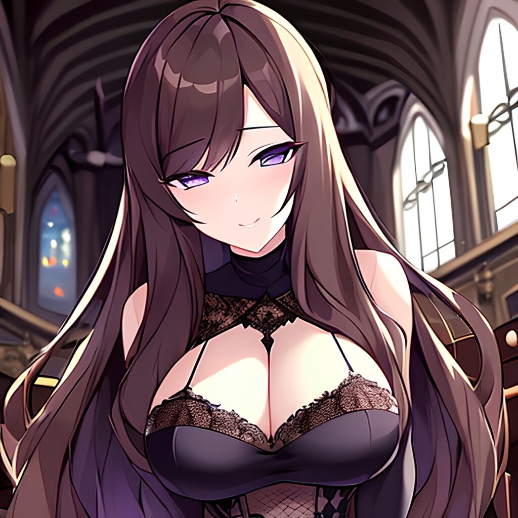 brunette long hair fishnet woman messy hair church 