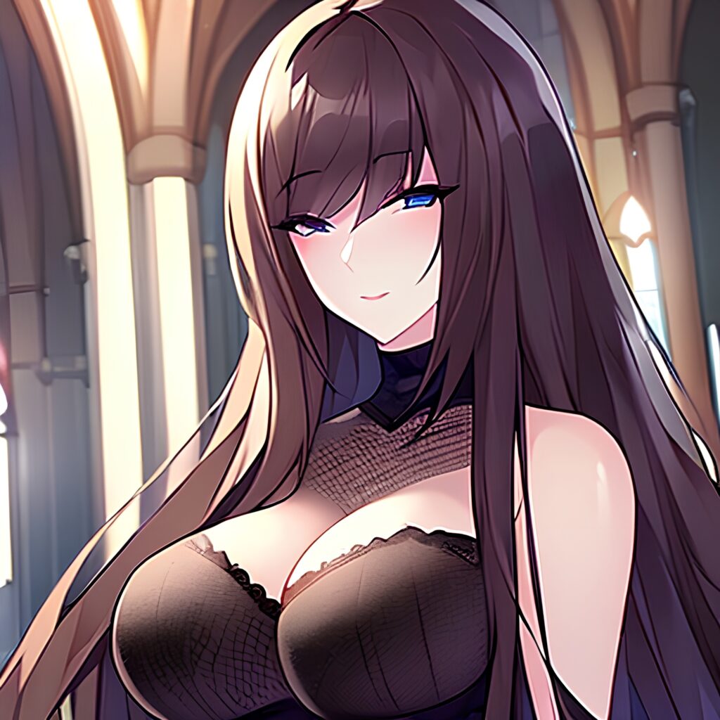 brunette long hair messy hair fishnet woman church 