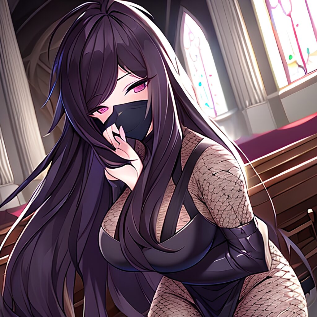 brunette long hair messy hair fishnet woman church 