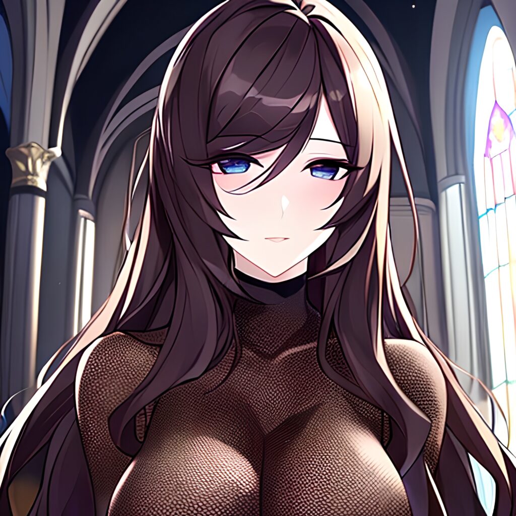 brunette long hair messy hair woman church fishnet 