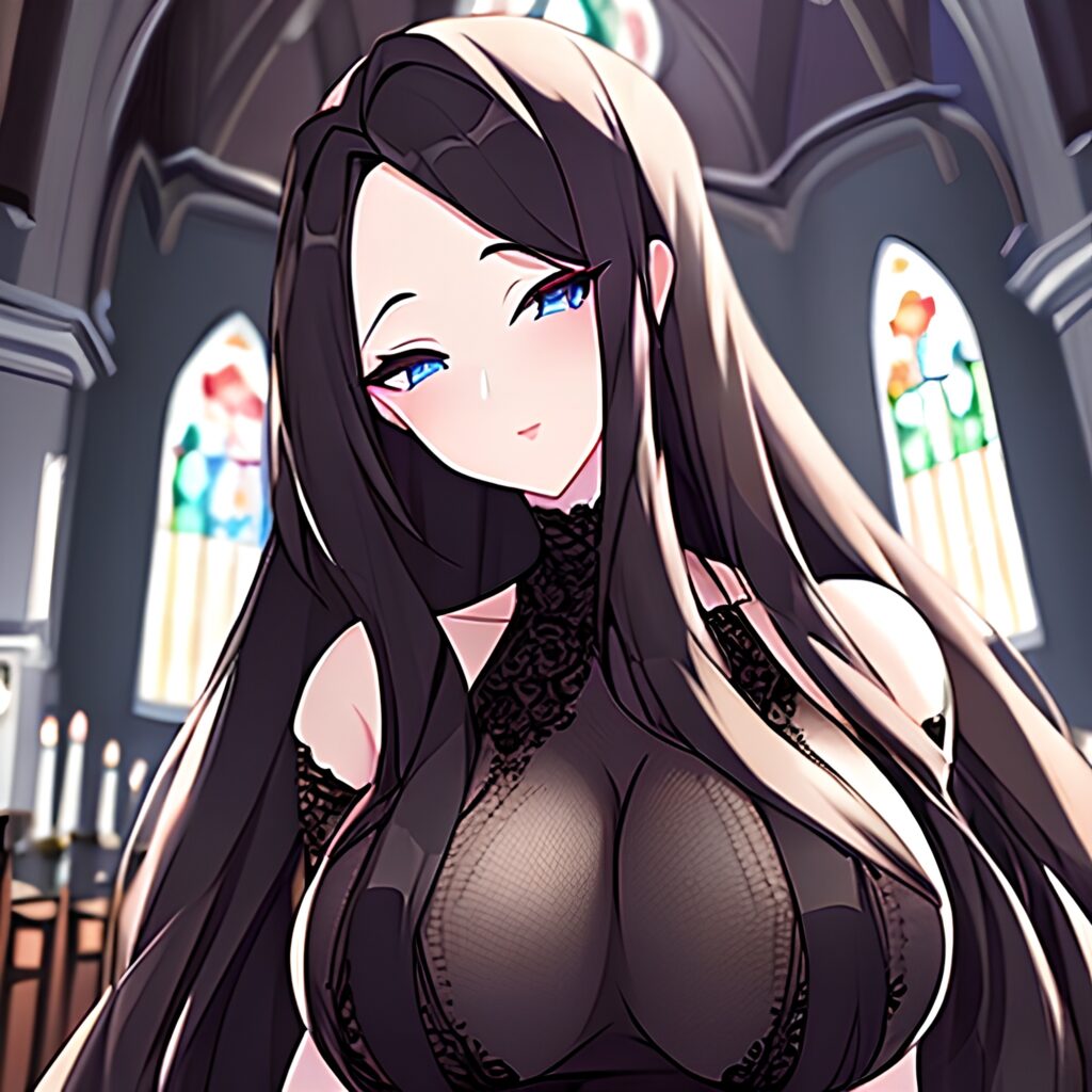 brunette long hair messy hair woman church fishnet 