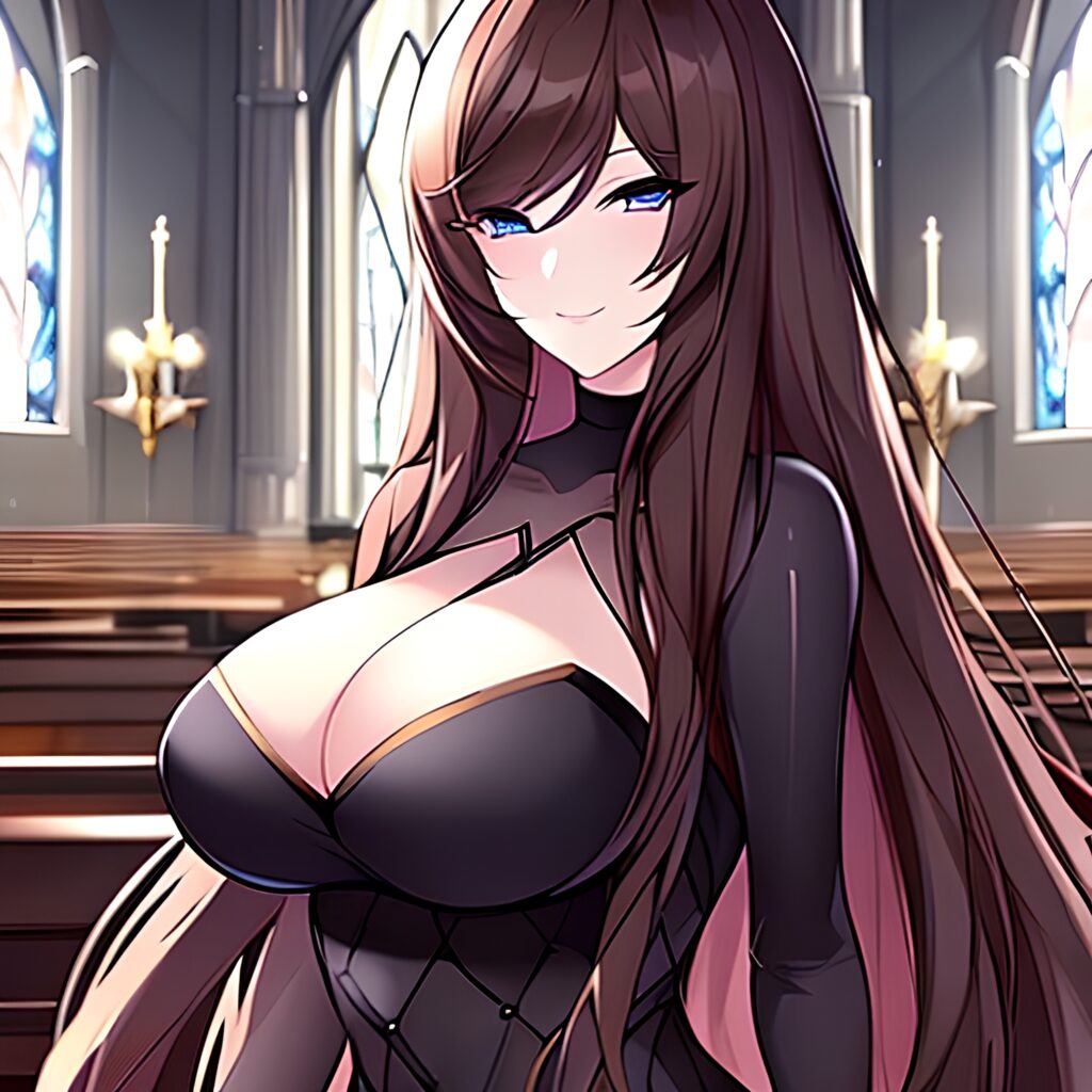 brunette long hair messy hair woman fishnet church 