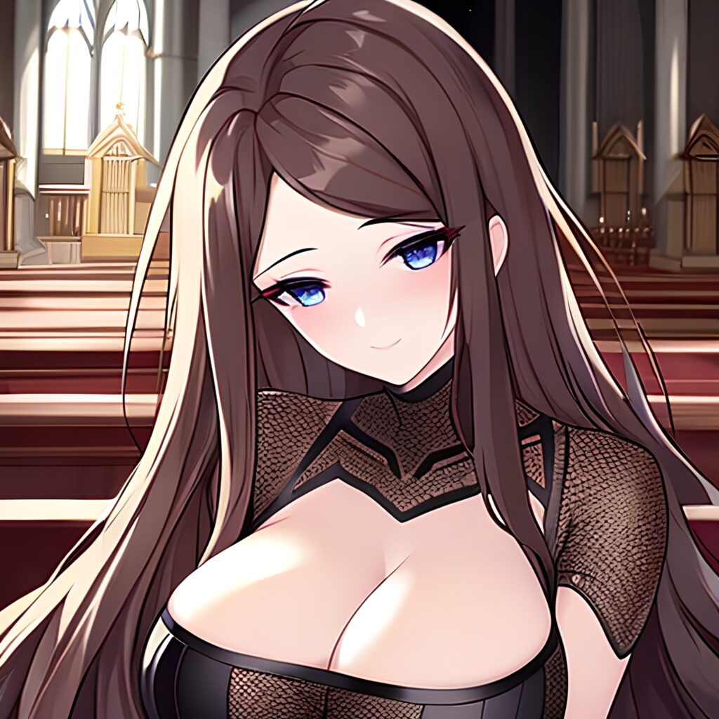 brunette long hair woman church fishnet messy hair 