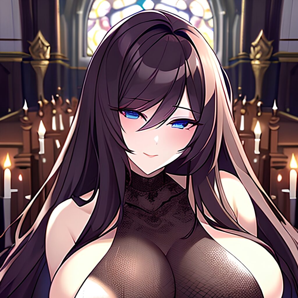 brunette long hair woman fishnet church messy hair 