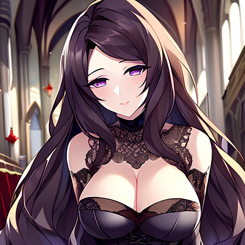 brunette long hair woman messy hair fishnet church 