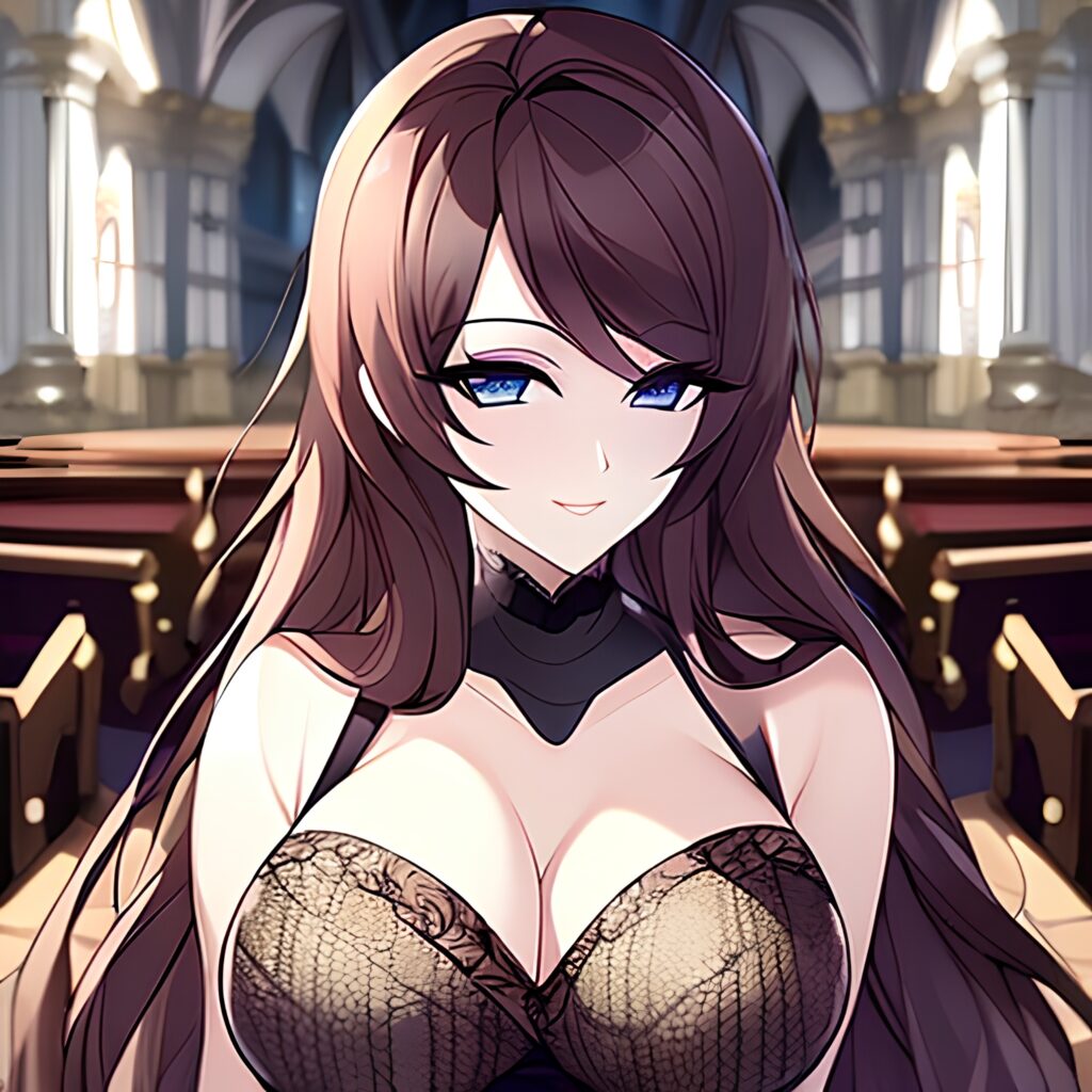 brunette messy hair church fishnet long hair woman 