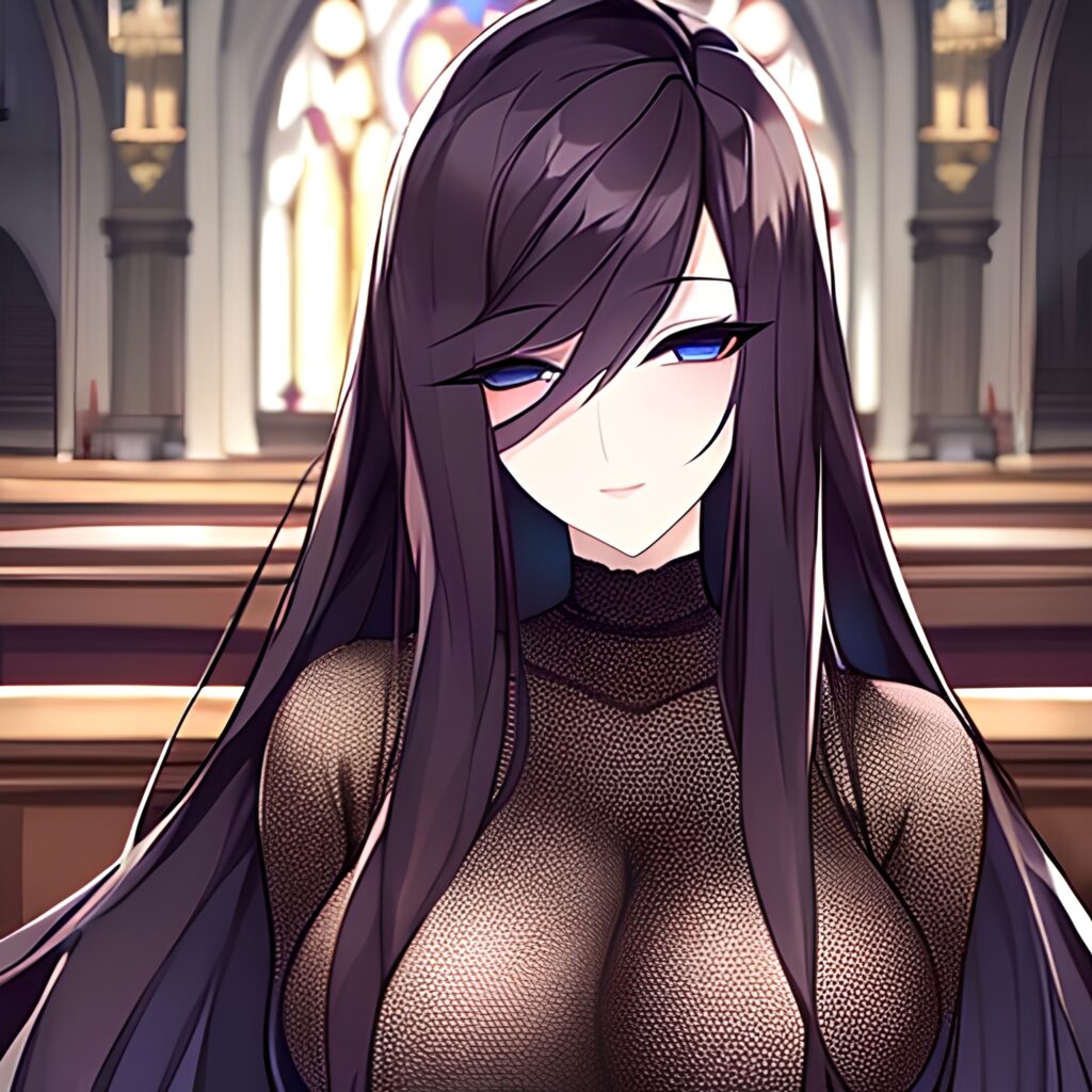 brunette messy hair church fishnet long hair woman