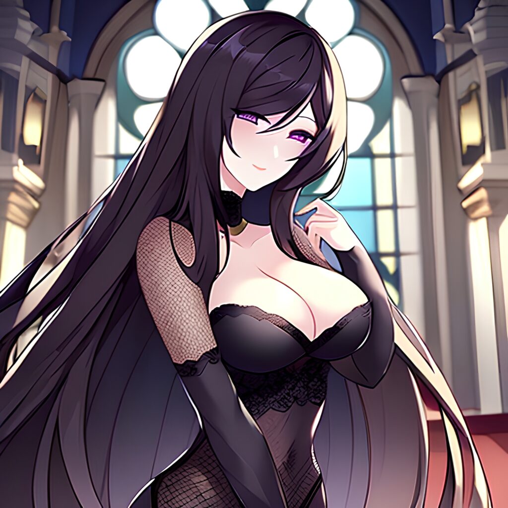 brunette messy hair church fishnet long hair woman 