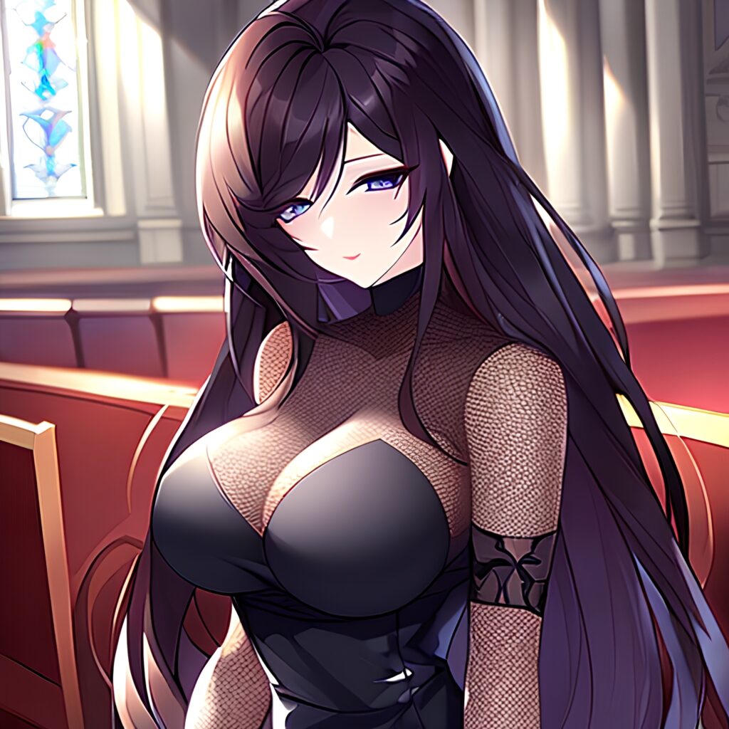 brunette messy hair church fishnet woman long hair 