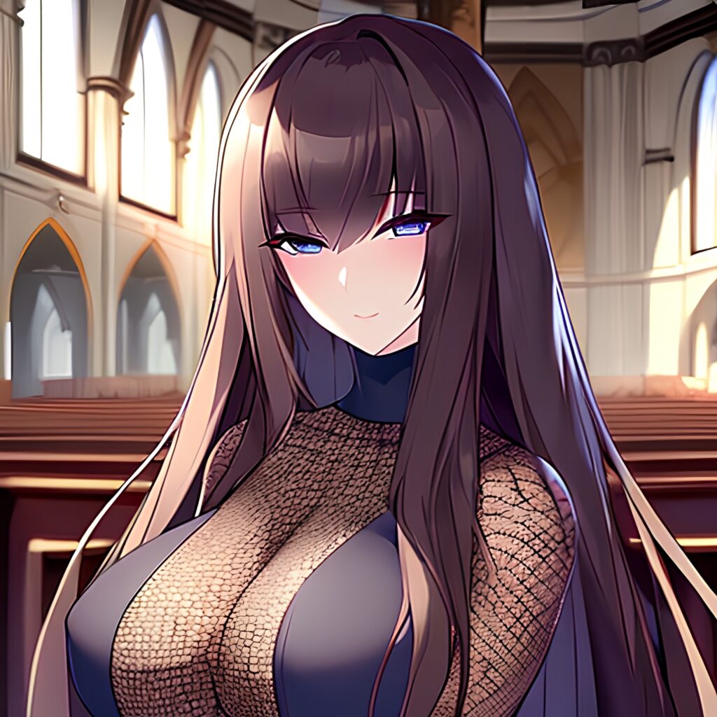 brunette messy hair church fishnet woman long hair 
