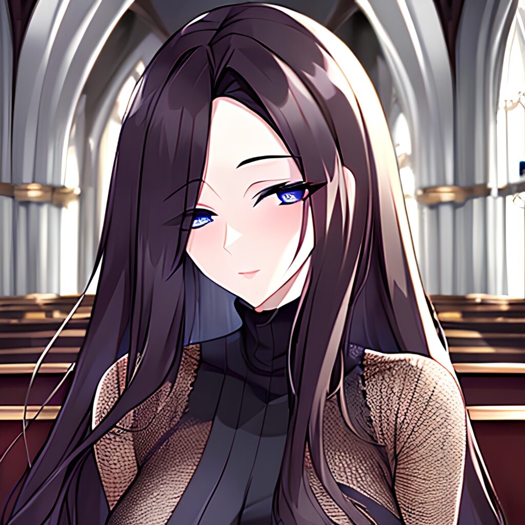 brunette messy hair church fishnet woman long hair