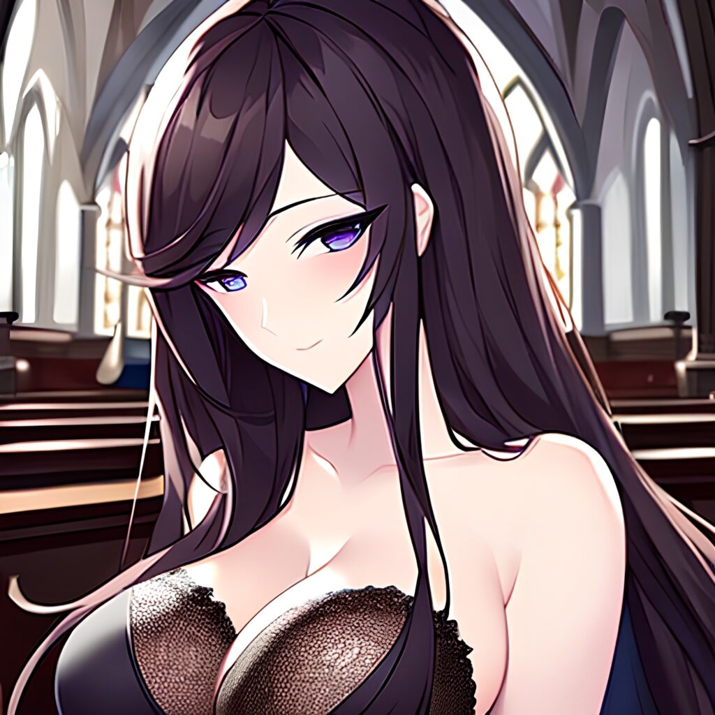 brunette messy hair church long hair fishnet woman 