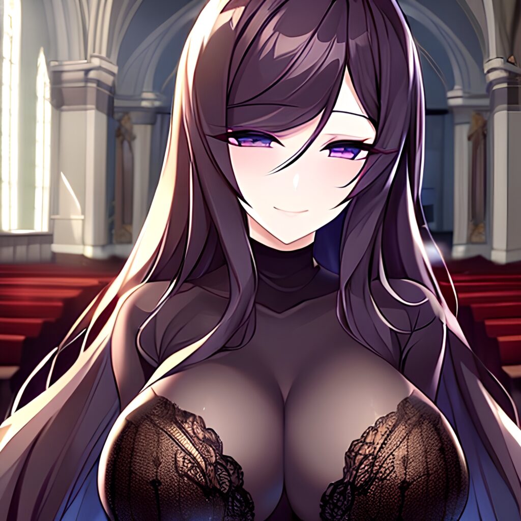 brunette messy hair church long hair fishnet woman 