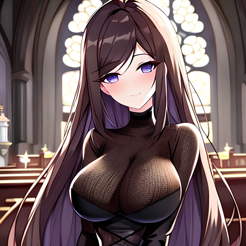 brunette messy hair church woman fishnet long hair 