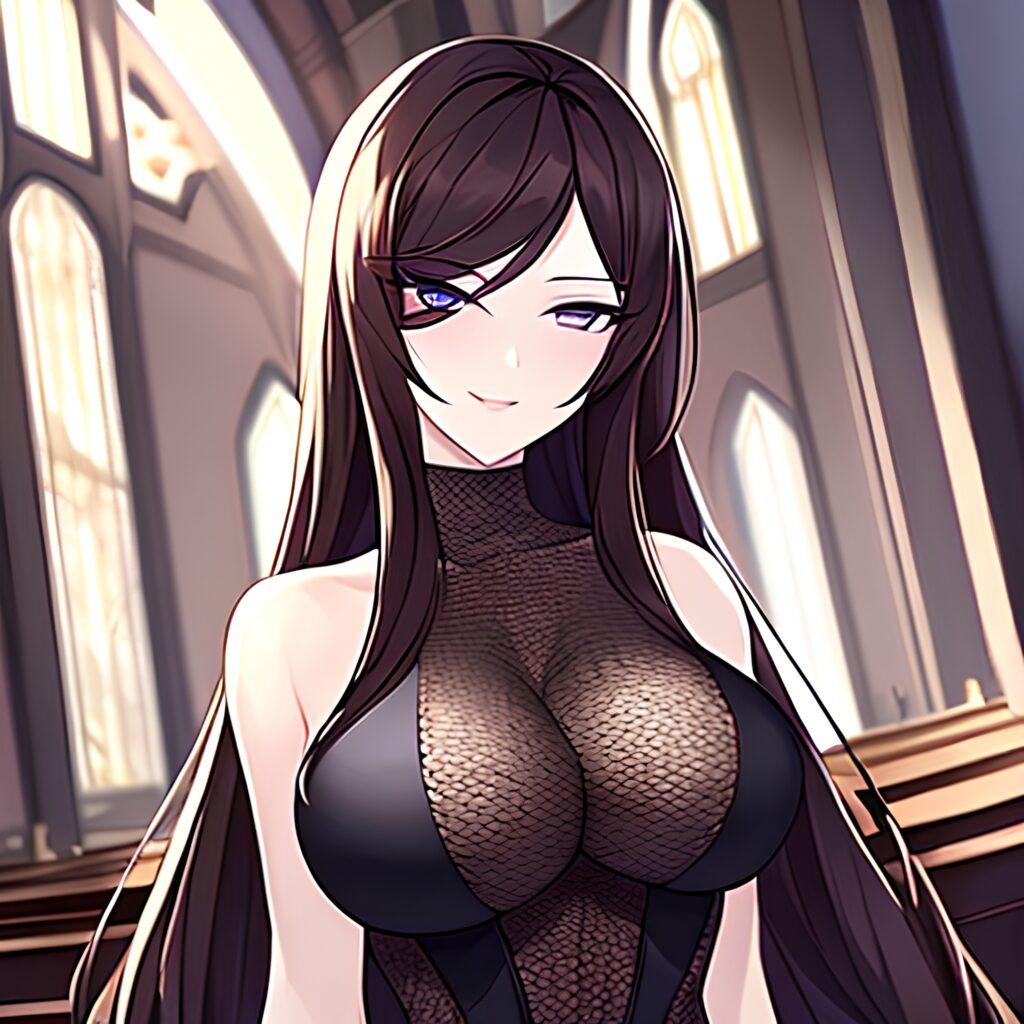brunette messy hair church woman long hair fishnet