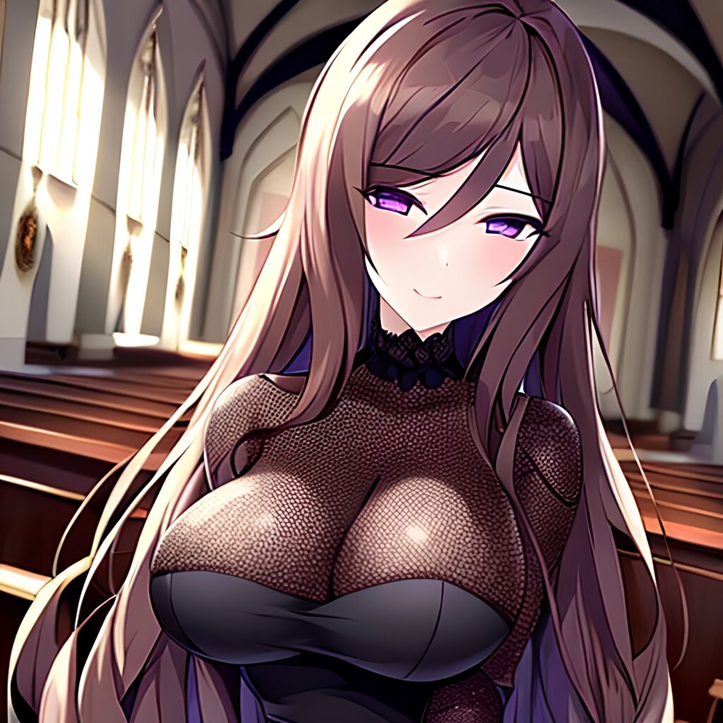 brunette messy hair fishnet church long hair woman 