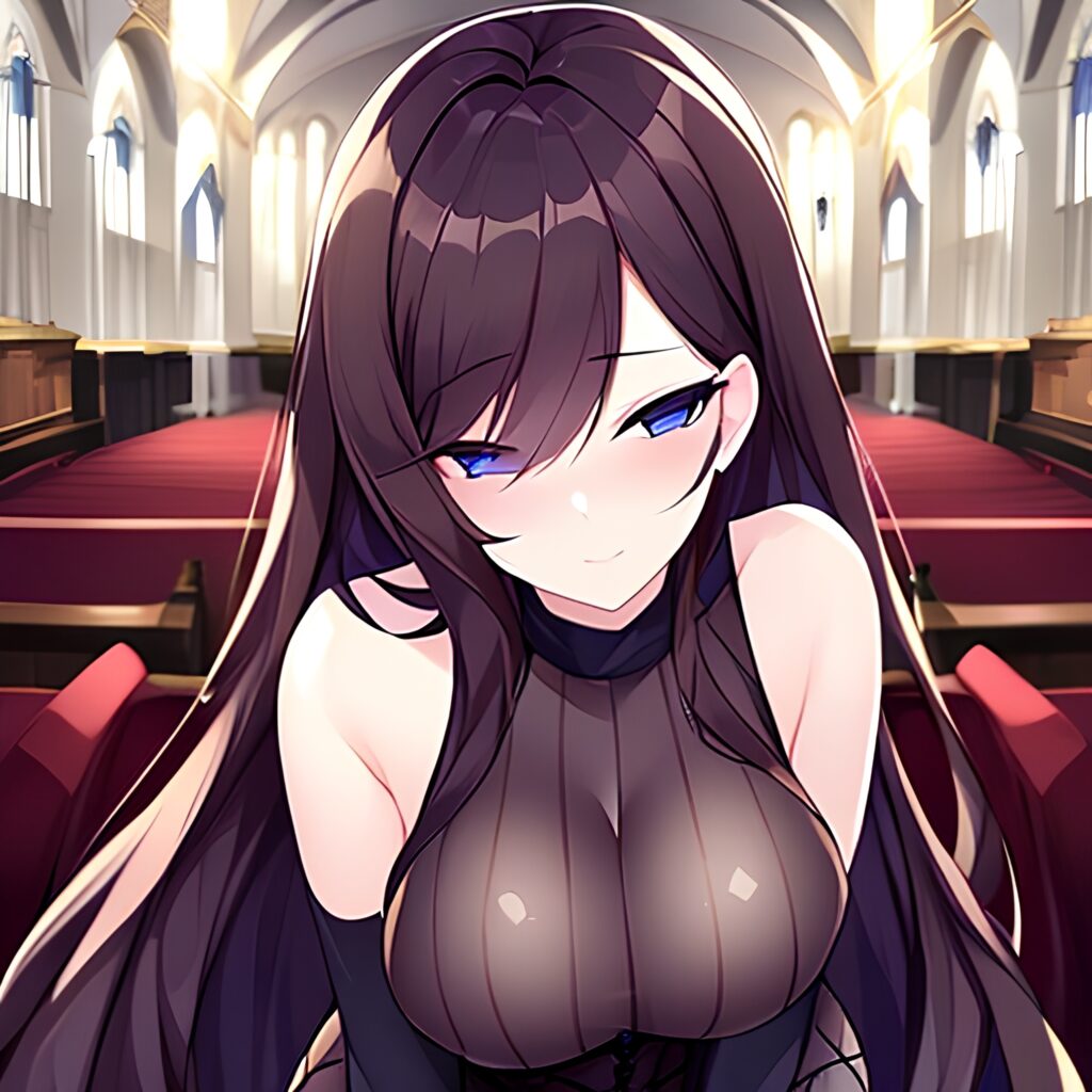 brunette messy hair fishnet church long hair woman 