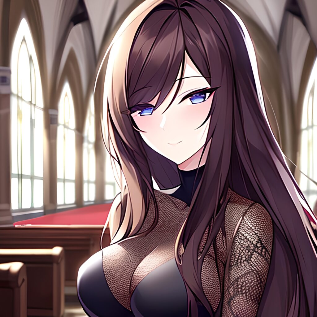 brunette messy hair fishnet church long hair woman 