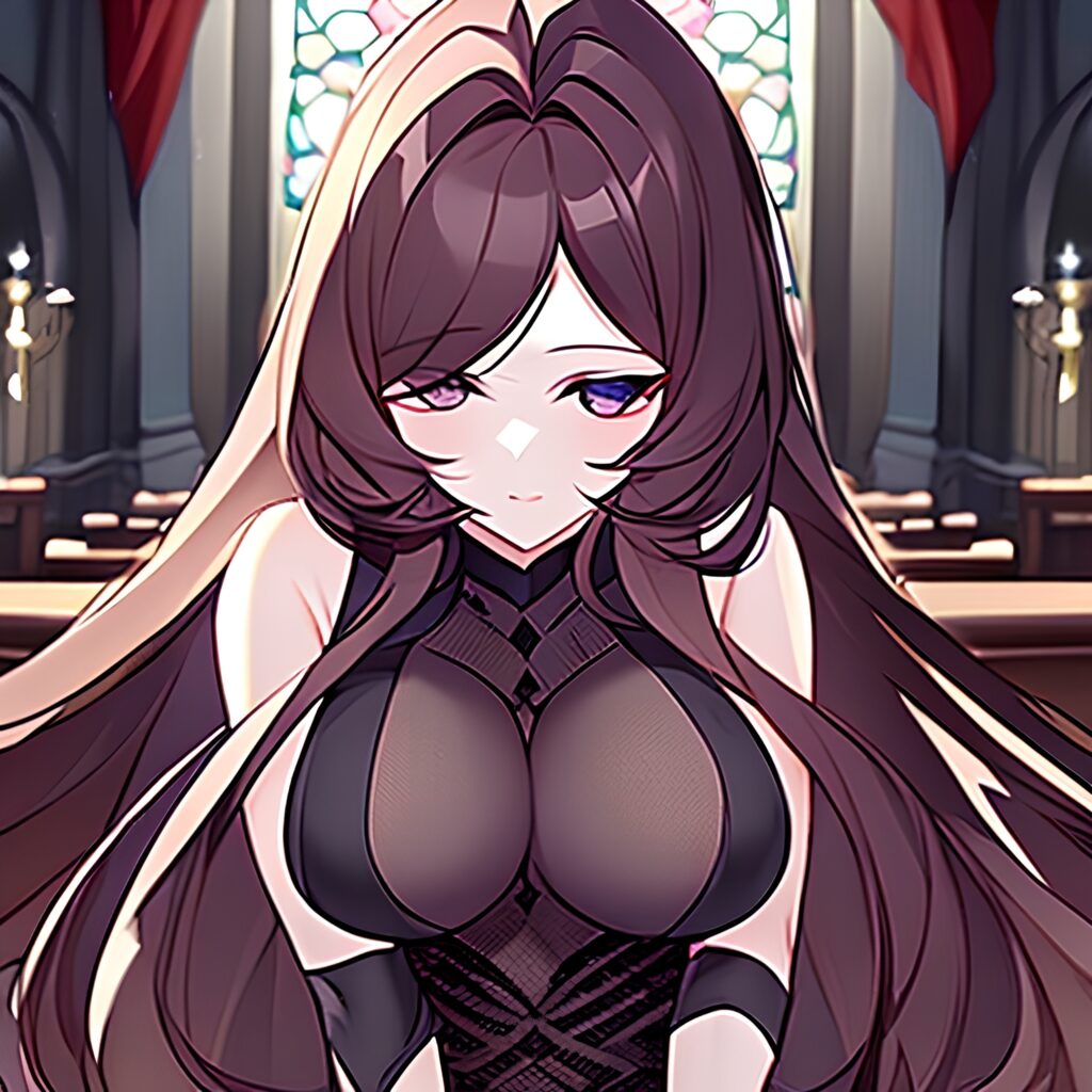 brunette messy hair fishnet church long hair woman 